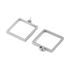 変色しない304ステンレススチールペンダント  レーザー切断  丸カン付き  ステンレス鋼色  正方形  17x15x1mm  穴：2mm&nbsp;STAS-G324-01B-P