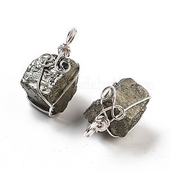 立方真鍮天然黄鉄鉱ペンダント  ゴールドカラー  鉛フリーとニッケルフリー  30~35x16~20x17mm  穴：4.5mm&nbsp;G-N0145-10P