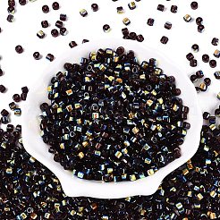Fgb透明カラーガラスシードビーズ  虹メッキ  丸い穴  バレル  インディゴ  4x3.5mm  穴：0.9~1mm  約3750個/ポンド&nbsp;SEED-Q040-07A-B08