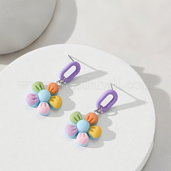 アクリルスタッドダングルイヤリング  花  カラフル  45x20mm&nbsp;WG8B58E-01