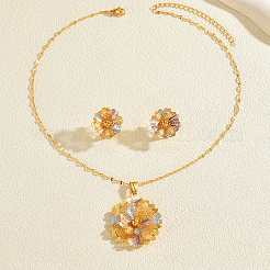 ヴィンテージ真鍮フラワースタッドピアス＆ペンダントネックレスセット（女性用）  ミックスカラー  ネックレス：15.35インチ（39cm）&nbsp;VM6816