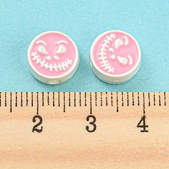 合金エナメルビーズ  悪魔の模様のフラットラウンド  マットシルバーカラー  10x4mm  穴：2mm&nbsp;FIND-G062-16MS