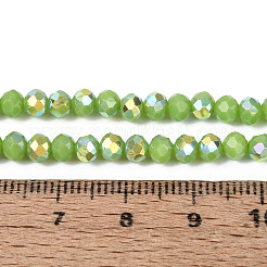 ABカラーメッキ不透明ガラスロンデルビーズ連売り  多面カット  黄緑  4.5x3.5mm  穴：0.7~1mm  約108~116個/連  14.76~16.73''（37.5~42.5センチメートル）&nbsp;EGLA-T029-4mm-09K