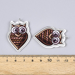 印刷されたアクリルパーツ  フクロウ  フクロウ  40x28.5x1.5mm  穴：5mm&nbsp;OACR-N144-01