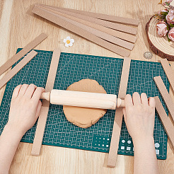 MDF 粘土ローラーツール 12 個  モデリングツール  長方形  木製めん棒1本付き  淡い茶色  337x20x3~9mm&nbsp;DIY-UN0007-45