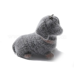 フロッキー樹脂ペンダント  犬  プラチナトーンのアイアンループ付き  グレー  35.5x20x33mm  穴：2mm&nbsp;FIND-A047-04P-02