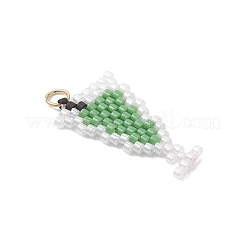 ガラスシードビーズペンダント  カクテル  304ステンレススチール製丸カン付き  18KGP本金メッキ  グリーン  24x12.5x1.7mm  穴：2.8mm&nbsp;PALLOY-MZ00913-02