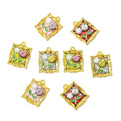 8個4色の金合金樹脂ペンダント  花の長方形  ABSの模造パールと  ミックスカラー  25.5x19.5x5mm  穴：2mm  2個/カラー&nbsp;FIND-CJ0004-91