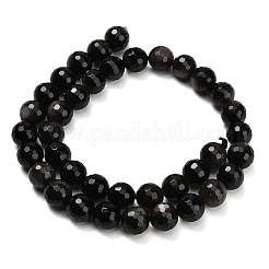 天然銀黒曜石ビーズ連売り  多面カット  ラウンド  10mm  穴：1mm  約38~39個/連  15.16''（38.5センチメートル）&nbsp;G-C280-B08-10mm