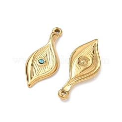 304ステンレススチールラインストーンペンダント  葉のチャーム  イオンプレーティング（ip）  18KGP本金メッキ  27x11x3mm  穴：1.2mm&nbsp;STAS-L308-10G