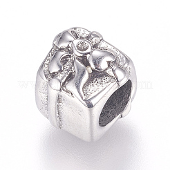 304ステンレススチールヨーロピアンビーズ  大穴ビーズ  贈り物  アンティークシルバー  9x9x10mm  穴：5mm&nbsp;STAS-P173-071AS