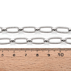 真鍮の織り目加工の楕円形のリンクチェーン  溶接されていない  スプールで  プラチナ  15x6.5x1.5mm  約16.40フィート（5m）/ロール&nbsp;CHC-T018-37P