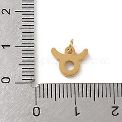 304ステンレススチールチャーム  丸カン付き  ゴールドカラー  星座チャーム  牡牛座  8x10x1.5mm  穴：3mm&nbsp;STAS-R001-04G-02