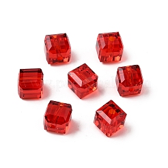 K9ガラス  模造オーストリアクリスタルビーズ  グレードAAA  多面カット  キューブ  レッド  5~5.5x5~5.5x5~5.5mm（誤差範囲0.5~1mm以内のサイズ）  穴：0.7~0.9mm&nbsp;SWAR-F074-6x6mm-06