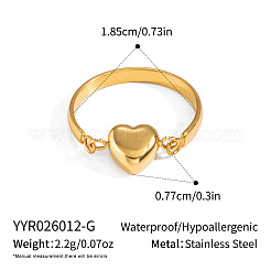 女性用304ステンレススチール指輪  ハート  ゴールドカラー  7.7mm  usサイズ8 1/2(18.5mm)&nbsp;IM3958-1