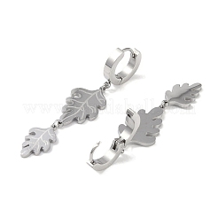 変色しないリーフ 304 ステンレススチール ダングルイヤリング  女性用フープピアス  ステンレス鋼色  54x13mm&nbsp;EJEW-L283-017P