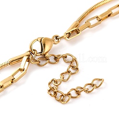 304ステンレススチール製ダブルレイヤースクエアスネークチェーン＆アズキチェーンネックレスレディース  18KGP本金メッキ  16.69インチ（42.4cm）&nbsp;NJEW-G140-01B-G