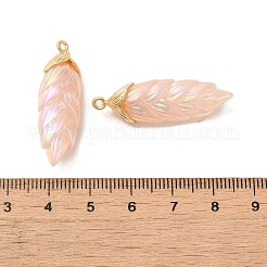虹色の光沢メッキ樹脂ペンダント  金メッキ合金の金具が付いたキラキラ光る葉っぱのチャーム  ライトサーモン  35x11x8mm  穴：1.6mm&nbsp;LS-RESI-C047-03A-G