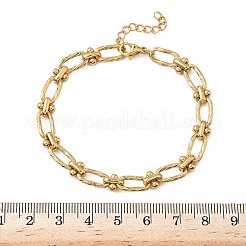 イオンプレーティング（IP）304ステンレススチールテクスチャードオーバルリンクチェーンブレスレット（女性用）  ゴールドカラー  6-3/4インチ（17cm）&nbsp;BJEW-B092-08G-02