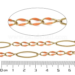 304ステンレススチールエナメルリンクチェーン  ハンダ付け  スプールで  イオンプレーティング（ip）  サンゴ  20x6x1mm&nbsp;CHS-U003-01G-11
