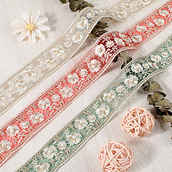 5ヤードのポリエステル刺繍フラワーレースリボン（模造真珠付き）  衣装装飾用  レッド  1-3/8インチ（35mm）&nbsp;OCOR-CY0001-16D