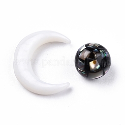 天然淡水シェルビーズ  ナチュラルイエローシェル付き  丸い月  月：15x12.5x3.5mm  ラウンド：8mm  穴：0.8mm  約2個/セット&nbsp;SSHEL-N032-51-A03