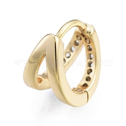 クリアキュービックジルコニアダブルラインフープピアス  女性のための真鍮のアクセサリー  18KGP本金メッキ  9x9x6mm  ピン：0.8mm&nbsp;EJEW-C048-04G