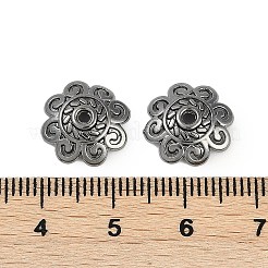 チベット風ビーズキャップ  カドミウムフリー＆鉛フリー  花  ガンメタ色  13.5x3mm  穴：2mm&nbsp;TIBEB-00955-B-RS