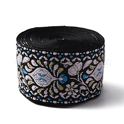 エスニック風刺繍ポリエステルリボン  ジャカードリボン  服飾材料  片面花柄  花柄  1-7/8インチ（48mm）〜2インチ（50mm）&nbsp;OCOR-WH0067-37B