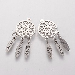 変色しない304ステンレススチールペンダント  羽付きネット/ウェブ  ステンレス鋼色  31x14x1mm  穴：1.5mm&nbsp;X-STAS-Q201-T473