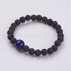 天然溶岩ロックビーズストレッチブレスレット  天然混合石のビーズで  1-3/4インチ（45mm）&nbsp;BJEW-JB02906