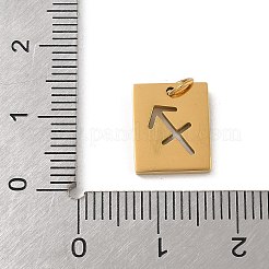 304ステンレススチールチャーム  丸カン付き  ゴールドカラー  星座チャーム付き長方形  射手座  12x10x1.5mm  穴：3mm&nbsp;STAS-R001-03G-09