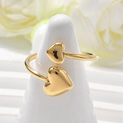 女性用304ステンレススチールハートカフリング  ゴールドカラー  内径：19mm&nbsp;RJEW-A063-01D-G