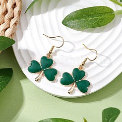 合金エナメルダングルピアス  304ステンレススチールピアスフック付き  クローバー  グリーン  39x22mm&nbsp;EJEW-JE06197