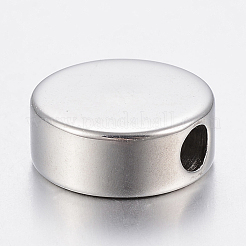 変色しにくい304ステンレススチール製ヨーロピアンビーズ  大穴ビーズ  フラットラウンド  ステンレス鋼色  15x7mm  穴：4mm&nbsp;STAS-F150-003P