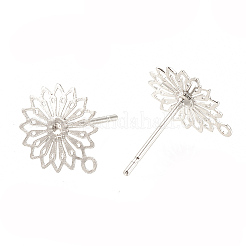 真鍮製スタッドピアスパーツ  カン付き  花  ニッケルフリー  プラチナメッキ  11.5x10mm  穴：1mm  ピン：0.7mm&nbsp;KK-S345-256B