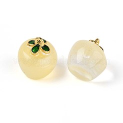 透明なガラスのリンゴのペンダント  エナメル  焼き付け塗料  ゴールド  15.5x14x14mm  穴：1.2mm&nbsp;X1-DGLA-E004-16K
