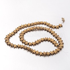 電気メッキ非磁性合成ヘマタイトビーズ連売り  艶消し  スター  黄金メッキ  8x8x3mm  穴：1mm  約68個/連  15.7インチ&nbsp;G-F300-24C-F03