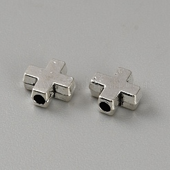 チベットスタイル合金ビーズを渡ります  アンティークシルバー  6x6.5x2.5mm  穴：1.4mm&nbsp;FIND-WH00670-142