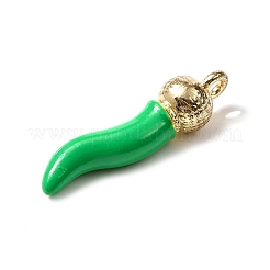 不透明樹脂ペンダント  コショウ  ライトゴールド合金ループ付き  ミディアムシーグリーン  26.5x7mm  穴：1.8mm&nbsp;RESI-V004-01C