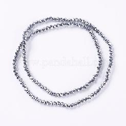 メッキガラスビーズ連売り  ABカラーメッキ  多面カット  ロンデル  銀  4.5x3.5mm  穴：1mm&nbsp;EGLA-D009-27