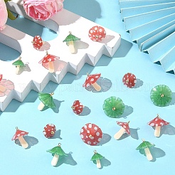 15個3スタイルのプラスチックペンダント  アクリルと金メッキの真鍮ループ付き  キノコ  シーグリーン  18~23x15~22mm  穴：1.5mm  5個/スタイル&nbsp;KY-YW0002-28A
