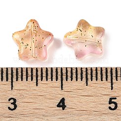 透明スプレー塗装の艶消しガラスビーズ  グリッターパウダー付き  スター  モカシン  8x8x4mm  穴：1mm&nbsp;GLAA-NH0003-01B