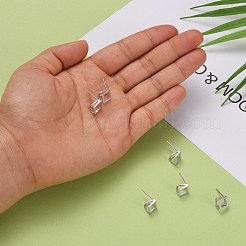 ロジウムメッキ 925 スターリングシルバー スタッド イヤリングのパーツ  マイクロパヴェキュービックジルコニア付き  バーリンクとアイスピックピンチベイル  菱形  プラチナ  10x10mm  ピン：0.8mm&nbsp;X-STER-F048-28P