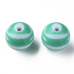 不透明な縞模様のアクリルビーズ  ラウンド  アクアマリン  24mm  穴：4mm穴：4mm  約55個/500g&nbsp;MACR-S373-27C-11