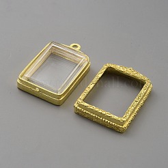 合金ビッグサイズペンダントトップ  ガラス窓付き長方形チャーム  ゴールドカラー  53.5x35x14mm  穴：3.4mm&nbsp;FIND-WH0111-576