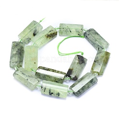 天然石プレナイトビーズ連売り  長方形  多面カット  27~29x13~14x6~7mm  穴：1.5mm  約12個/連  14.96インチ（38cm）&nbsp;G-E530-16W