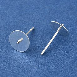 真鍮スタッドイヤリングを見つける  鉛フリー＆カドミウムフリー  ラウンド  925銀メッキ  14x8mm  ピン：12x1mm＆1mm&nbsp;KK-K383-02E-S