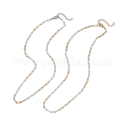 2個 2スタイル 3mm ツートン 304 ステンレススチール ペーパークリップチェーンネックレス レディース メンズ  ゴールデン·ステンレス鋼色  17.68インチ（44.9cm）  1個/スタイル&nbsp;NJEW-JN05615