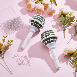 プラスチック製ブライダルブーケホルダー2個  ウェディングブーケの装飾用の花柄ハンドル  プラスチックダイヤモンドヘッドストレートピン100個付き  グリーン  177x82.5mm&nbsp;FIND-SP0005-59